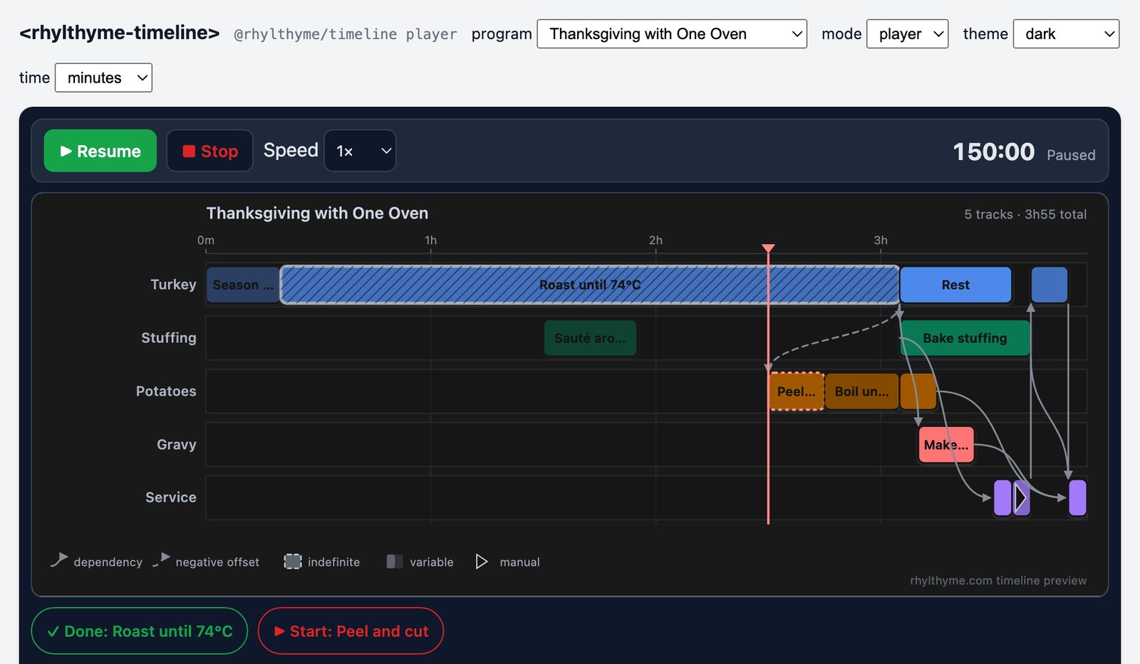 Dark-theme timeline player