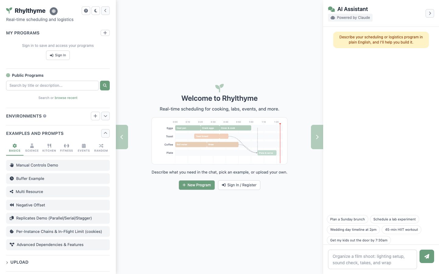 rhylthyme.com web app home